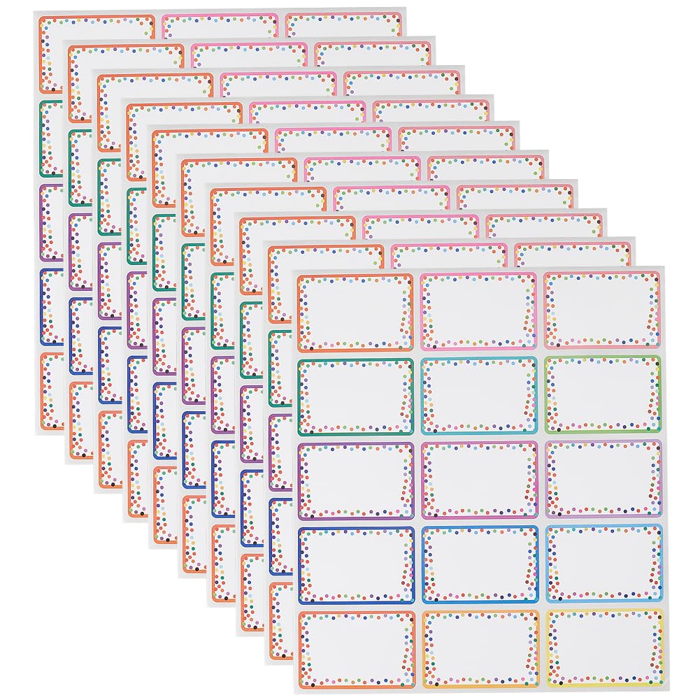 Photo 1 of SOFPLATE 150Pcs 3 x 2 Inch Rainbow Name Tags Stickers Self Adhesive Name Stickers PVC Rectangle Colorful Dot Border Frame Sticky Labels Sheets for Party Family Home Conferences School Office Gifts