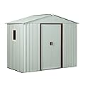 SPOFLYINN Tool Storage Shed with Sliding Doors Padlock Large Space Easy Assembly Outdoor Storage House for Bike Trash Can Machine (8ft x 4ft) White One Size