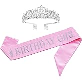 Party to Be Birthday Girl Sash and Tiara Set – Embroidered Satin Sash and Silver Rhinestone Tiara – Birthday Party Accessories and Gifts for Women & Girls