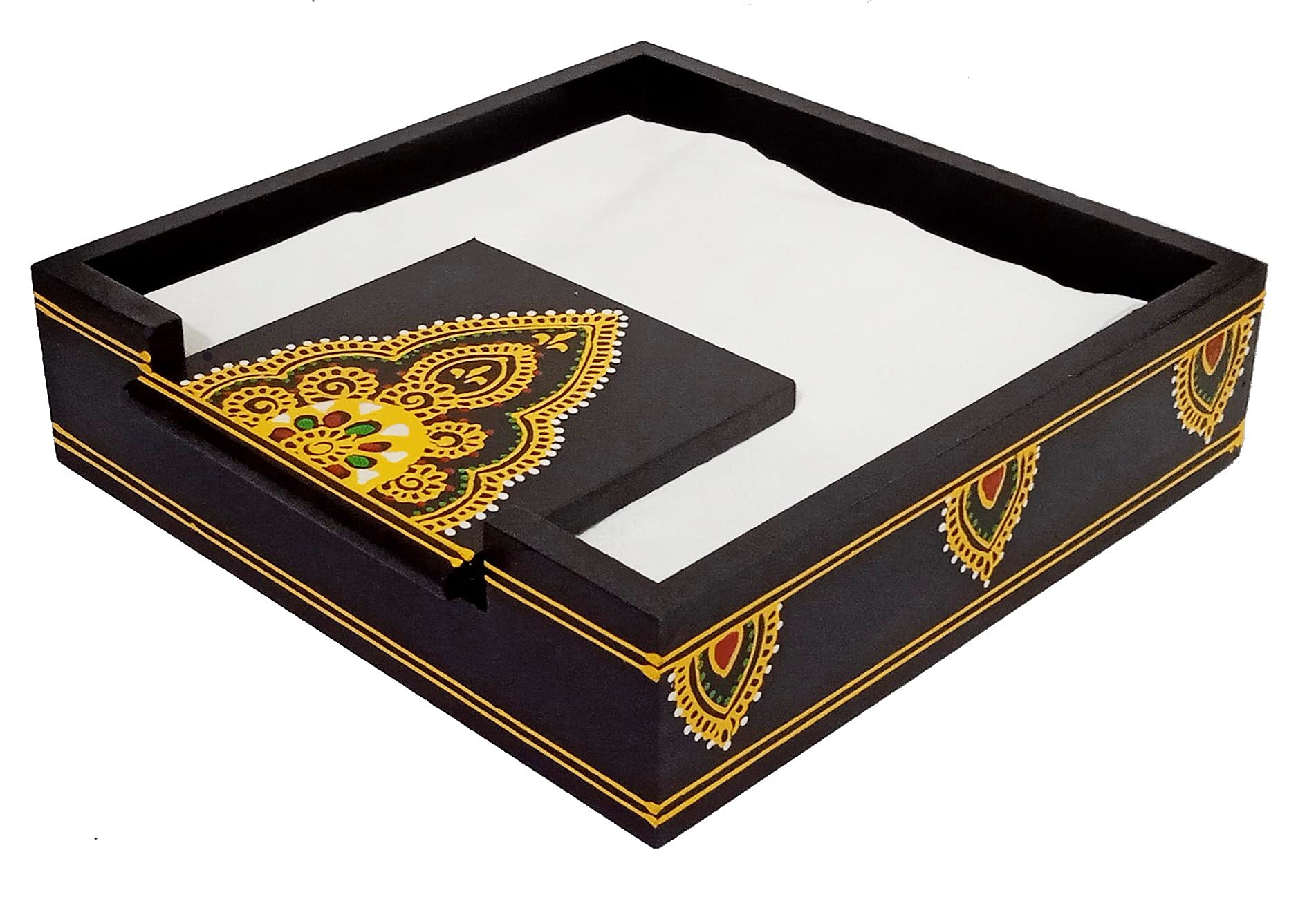 Purpledip Wooden Napkin Holder Tissue Box: Handpainted by Folk Artisans (12332)