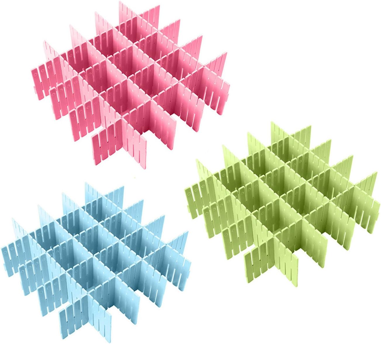 Coralpearl Drawer Organizer Grid Dividers X 24 Adjustable Plastic Diy Partition Separators Storage Box Tidy Inserts for Underwear Sock Bra Tie Scarf Tshirt Ornament Makeup Kitchen Cutlery (Assorted)