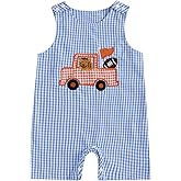 Arvbitana Baby Boys Sleeveless Gingham Car Romper One Piece Straps Overalls Plaid Striped Jumpsuit Summer Smocked Clothes