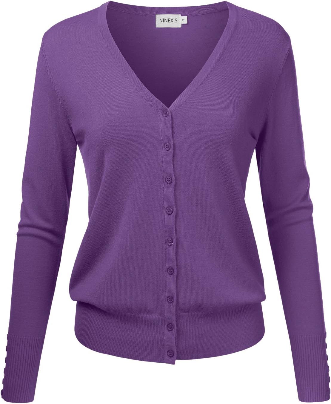 NINEXIS Womens Basic Long Sleeve V-Neck Button Down Knit Cardigan Sweater