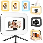Smartphone Ring Selfie Light Kit Handheld LED Mobile Video Stabilizer Fill Lighting Rig Lights Built-in 8000mAh Battery Rechargeable for Phone Camera, YouTube, TIK tok Video Recording, Make up