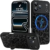 LEOMAKRON for iPhone 17 Pro Max Case with Finger Strap Kickstand,Compatible with MagSafe,Luxury Leopard Cheetah Pattern for Women Men,Full Camera Protection Aesthetic Shockproof TPU Design,Black