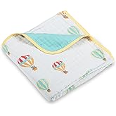 LollyBanks 6-Layer Muslin Quilt, Soft and Gentle 100% Cotton Baby Blanket, Cozy Toddler Quilt, Lightweight and Breathable Newborn Blanket for Boys and Girls, Infant Blankets (Hot Air Balloon Print)