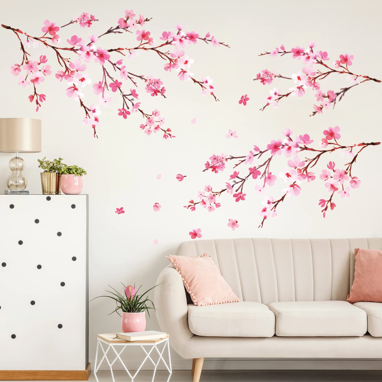 DECOWALL DS12-2003P1903 Watercolor Cherry Blossoms Kids Wall Stickers Decals Peel and Stick Removable for Nursery Bedroom Living Room Art murals Decorations
