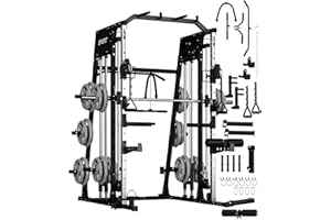 Heavy-Duty Smith Machine Power Cage, 2300lbs Home Gym Squat Rack with LAT Pulldown, Cable Crossover, Leg Press Attachment, t-