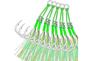 5 Pairs Double Jigging Assist Hooks - Saltwater Fishing Jig Hooks, Carbon Steel Sharp Assist Hook with PE Line & Flash Stream
