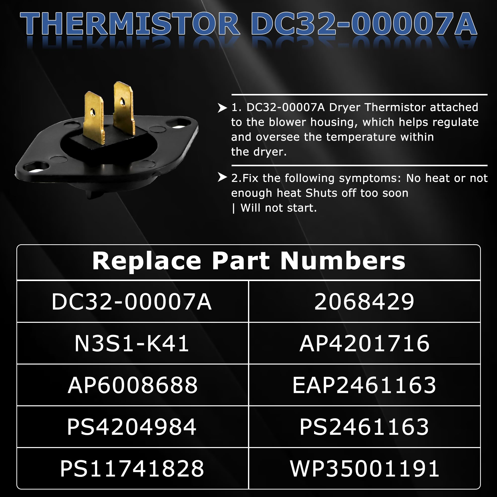 【5000+ Cycle Life】DC47-00019A Heating Element for SAMSUNG Dryer DV42H5000EW/A3 DV45H7000EW/A2 DV40J3000EW/A2 DVE50R5400V/A3 DV42H5200EP/A3 DVE50R5200W/A3 DVE50M7450W/A3 3 DV210AEW/XAA by TOMOON