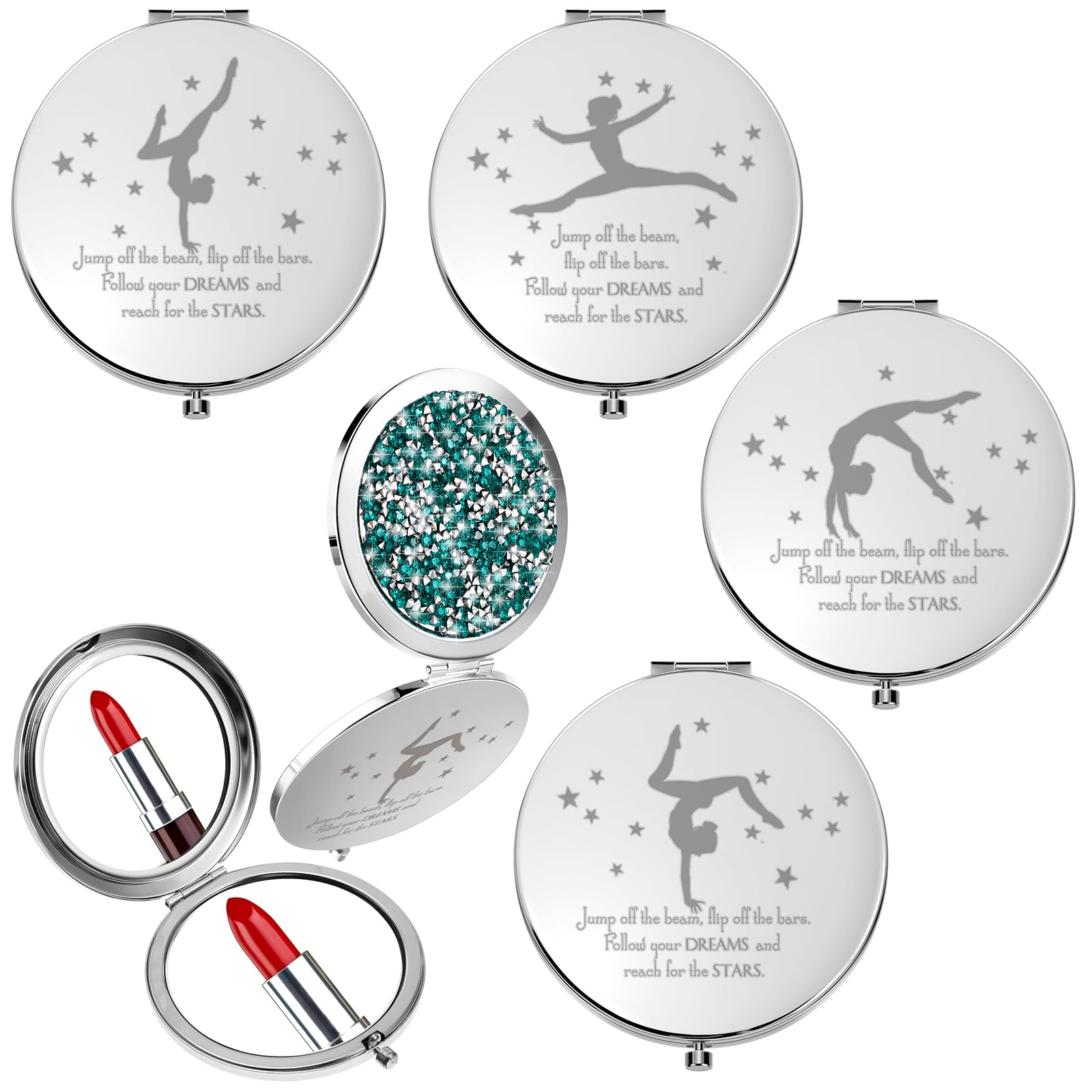 Photo 1 of Fumete 4 Pcs Gymnastics Gifts Bulk Inspirational Magnifying Pocket Mirror Compact Makeup Mirror Gymnastics Coach Gifts for Gymnast Team School Party Favors Christmas Thanksgiving(Green)
