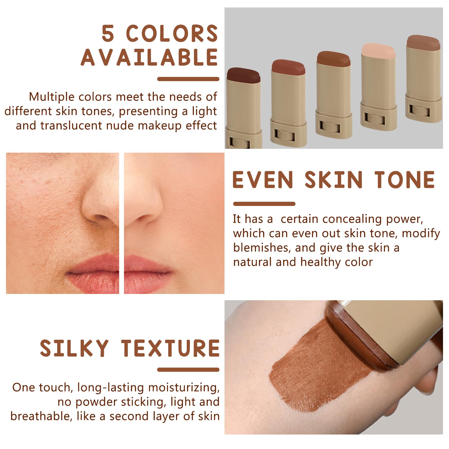2Pcs Foundation Stick Beauty Balm Serum Boosted Skin Tint, Solid Tinted Moisturizing Serum Contour Stick Foundation Face for Women, Hydrates, Natural Finish Makeup (#3, 3))