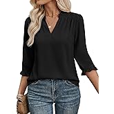 EVALESS Blouses for Women Dressy Casual 3/4 Length Sleeve Lace Patchwork Business Work Tops