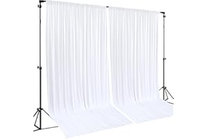 WISH CARE White Backdrop Curtains 2 Panels, 10 Feet Wrinkle-Free Polyester Photography Backdrop Drapes for Wedding Baby Shower Party Background Backdrop Stand- 8FTX10FT (White)