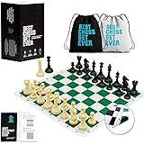 Best Chess Set Ever Tournament Chess Set, 4X Quadruple Weighted Staunton Chess Pieces, with 20" Foldable Double-Sided Silicon
