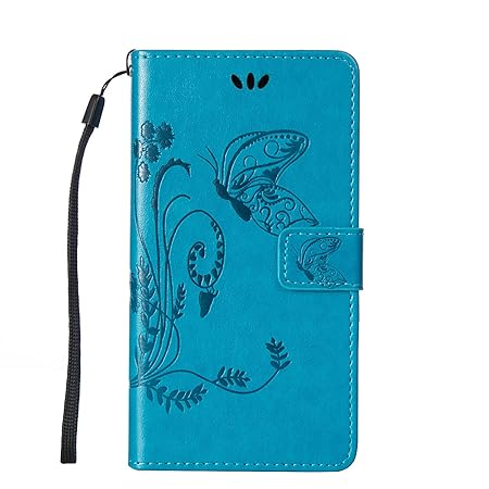 Lumia 650 Hülle, Anlike Schutzhülle Microsoft Lumia 650 (5 Zoll) Wallet Tasche [Butterfly geprägte Serie] Handyhülle für Blau