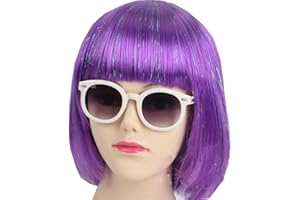 KOLIGHT Fashion Colorful Short Straight Halloween Wigs Women Girls Replacement Cosplay Costume Hair Wigs with Cap+Comb (Purple)