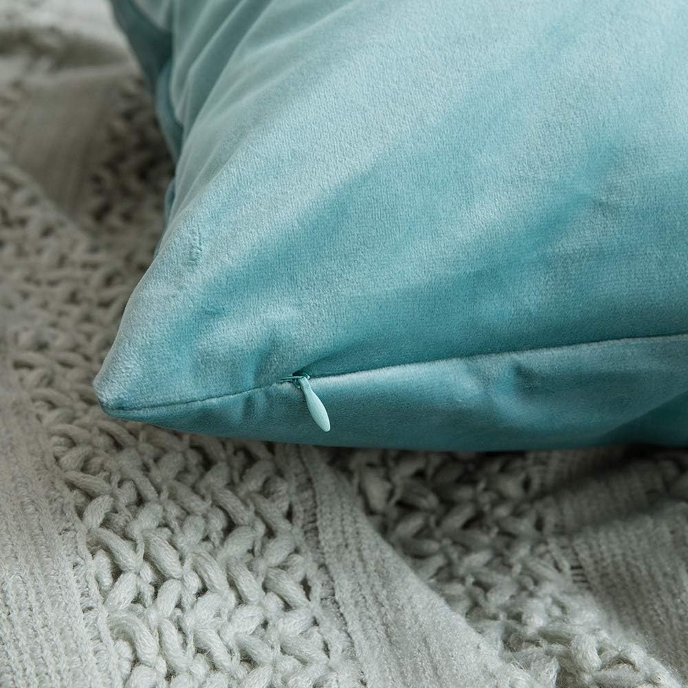 MIULEE Velvet Soft Soild Microfiber Decorative Square Pillow Case Throw Cushion Cover for Sofa Bedroom with Invisible Zipper 16x16 Inch 40x40cm Teal Green Set of 2 Lined - Image 4