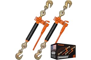 VULCAN Folding Handle Load Binder (Two Pack) with 2 Grab Hooks - Ratchet Style - 7100 Pound Safe Working Load (Works with 5/16 Inch or 3/8 Inch Grade 70 and Grade 80 Chain)