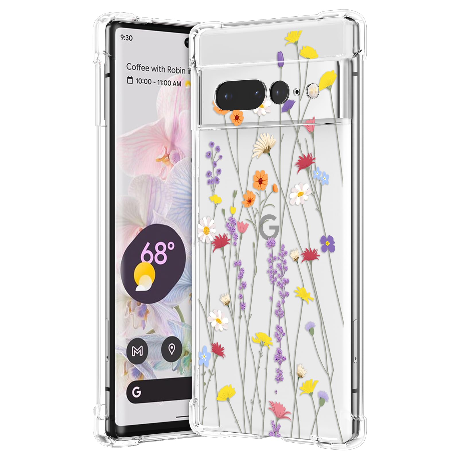 RALEAVO Compatible with Google Pixel 7 Pro Clear Floral Case Girly Soft Slim Bumper Case with Flower Pattern-Purple — image 1