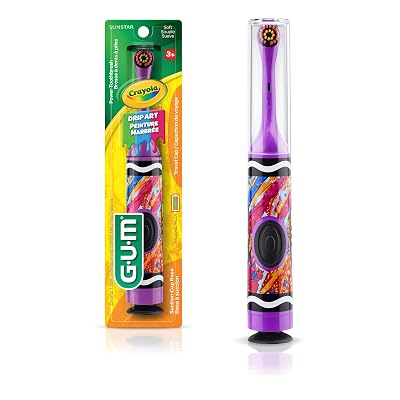 GUM Crayola Kids' Power Toothbrush with Travel Cap, Ages 3+, Assorted Colors