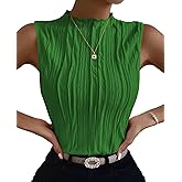 Poetsky Womens Summer Textured Tank Tops Sleeveless Mock Neck Tank Slim Fit Shirt Blouse