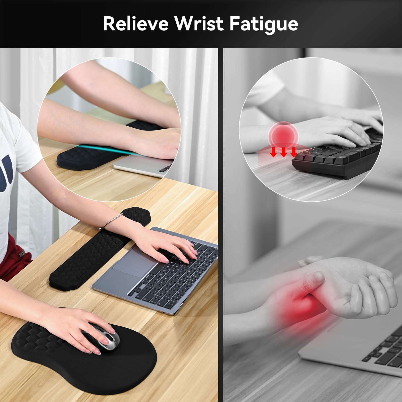 EooCoo Ergonomisches Mauspad und Handballenauflage Tastatur, Mousepad mit Massage-Noppen, Gaming Memory-Schaum Mausmatte mit Rutschfester PU-Basis, für Schmerzlinderung, für Alle Maus Laptop, PC 6