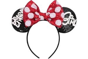 UNSPAZ Birthday Mouse Ears, Mouse Ears Birthday Headband for Adult Women Girls, Parks Ears for Birthday Party, Trips, Cosplay Costumes Accessories