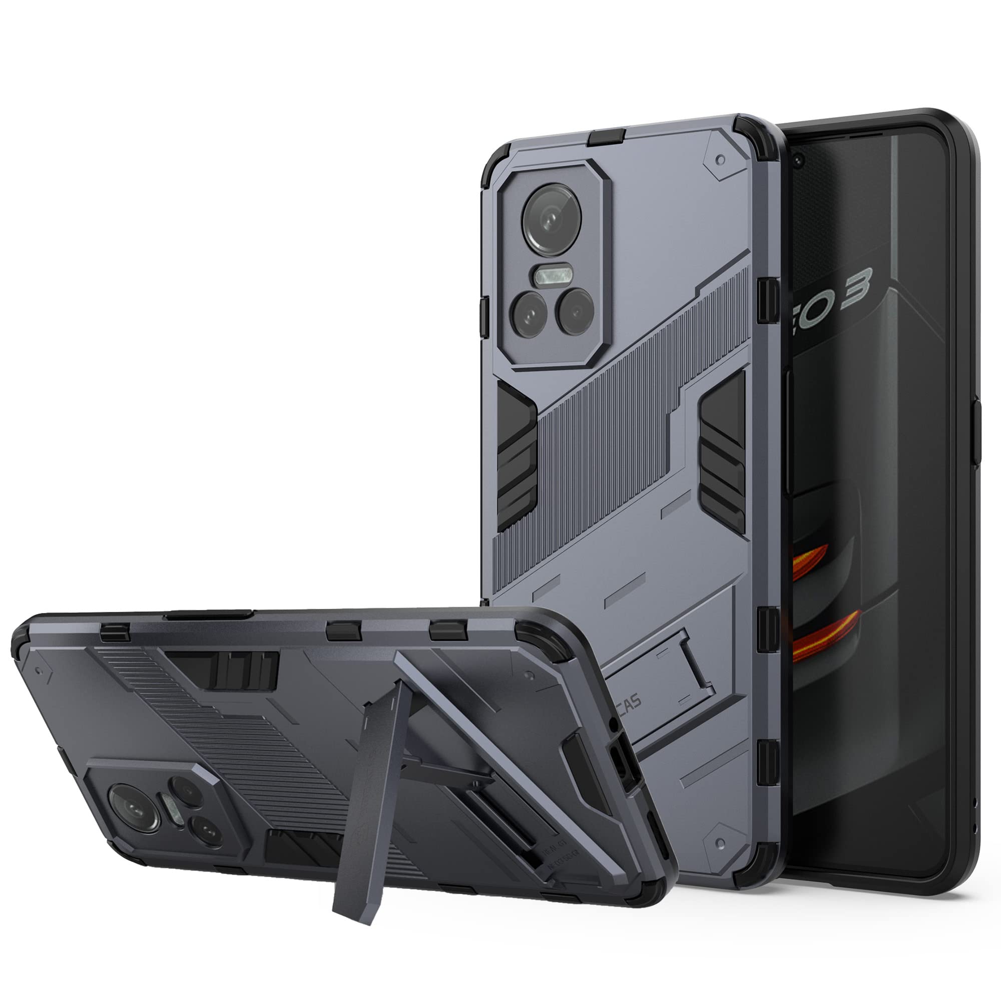 ESTH® Case for Realme GT Neo3 5G with Expanding Stand and Shockproof TPU Bumper, [Military Grade Anti-Fall Protection], Cover Compatible with Magnetic Car Mount, Grey