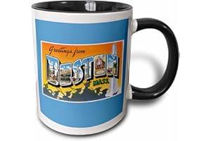 3dRose Greetings from Boston Mass Scenic Postcard Reproduction Two Tone Mug, 11 oz, Black