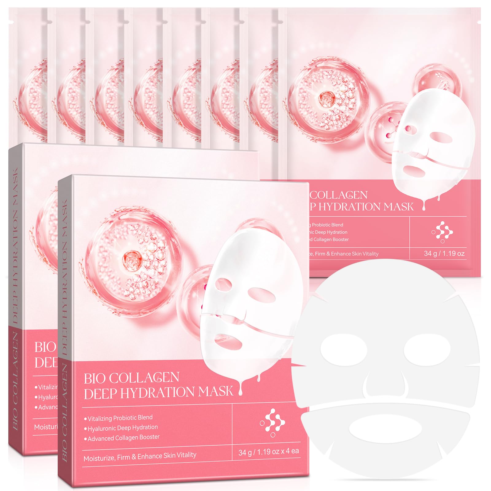 Collagen Face Masks, Collagen Overnight Face Mask, Bio Collagen Face Mask, Pure Bio-Collagen Real Deep Mask (8Pcs)