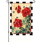 BlissYard Spring Garden Flag Welcome Spring Geranium Decorative Yard Flag 12 x 18 Inch Double Sided Bee Red Floral Small Flags Hello Spring Summer Farmhouse Home Outdoor Decoration