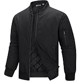33,000ft Men's Bomber Jacket Lightweight Zip Up Waterproof Windbreaker | Windproof SoftShell, Casual Stylish, Insulated, Warm, Padded Coat, Quilted Outerwear for Spring Fall Winter Outdoor, Sports