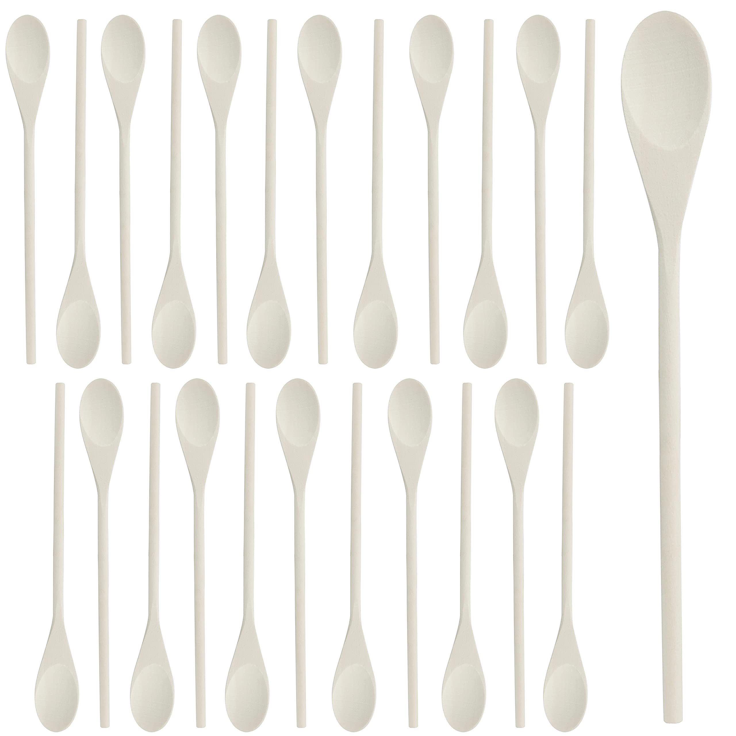 Belle Vous 24 Pack Wooden Cooking Spoon Set - 30cm Unfinished Cookware Utensil Spoons for Cooking, Kitchen, Mixing, Baking, Serving & Stirring, Personalized Engraved Wood Burning