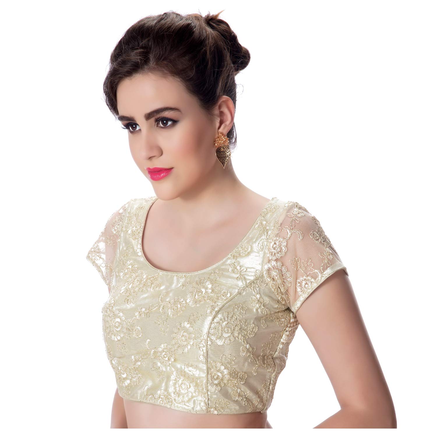 rinkoo women's art silk gold net princess cut padded readymade saree blouse