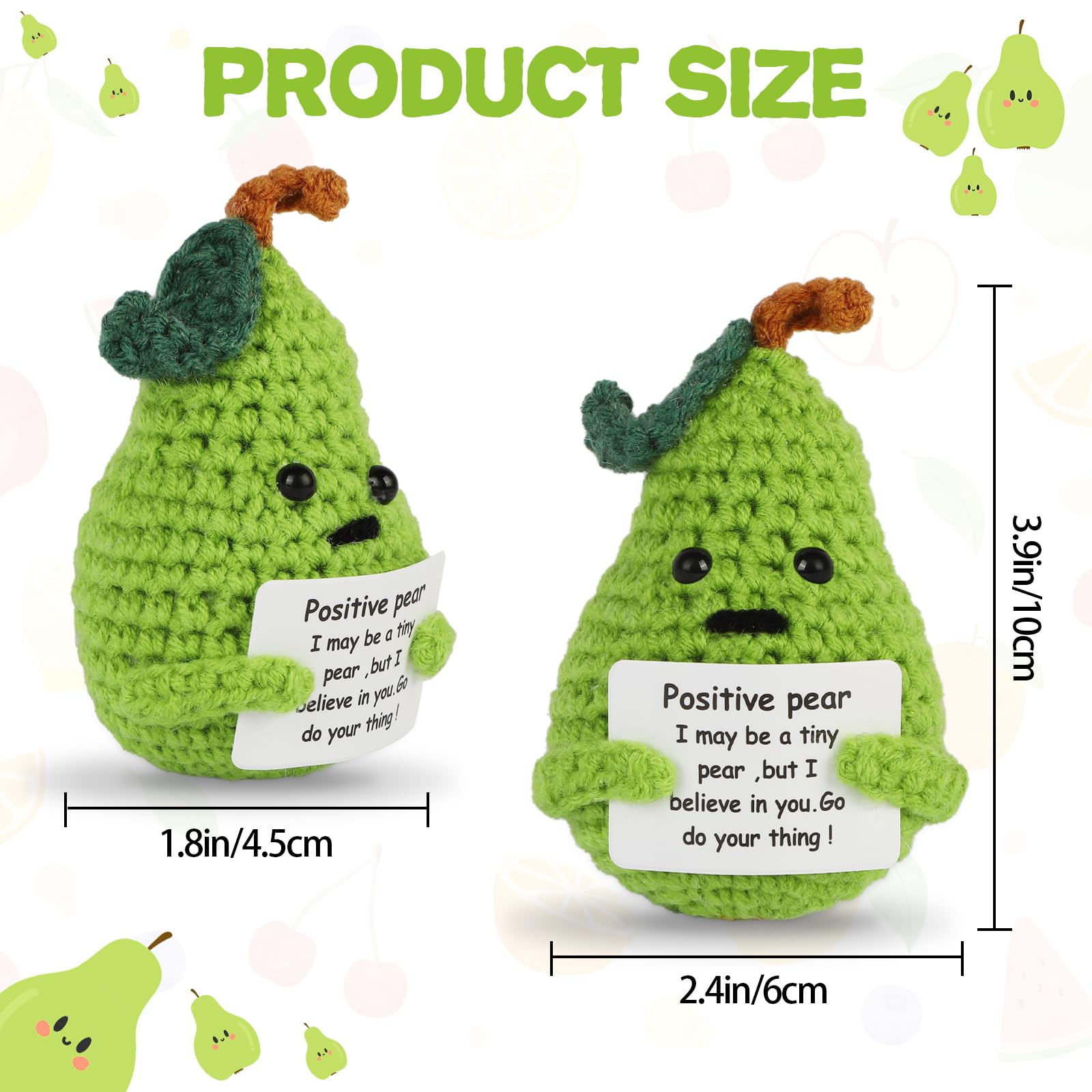 Hoedia Handmade Emotional Pickle Gift, Emotional Cucumber Crochet Doll Inspirational Gifts with Cards, Cute Knitted Funny Support Pickle Potato Friend Birthday (Positive Pear)