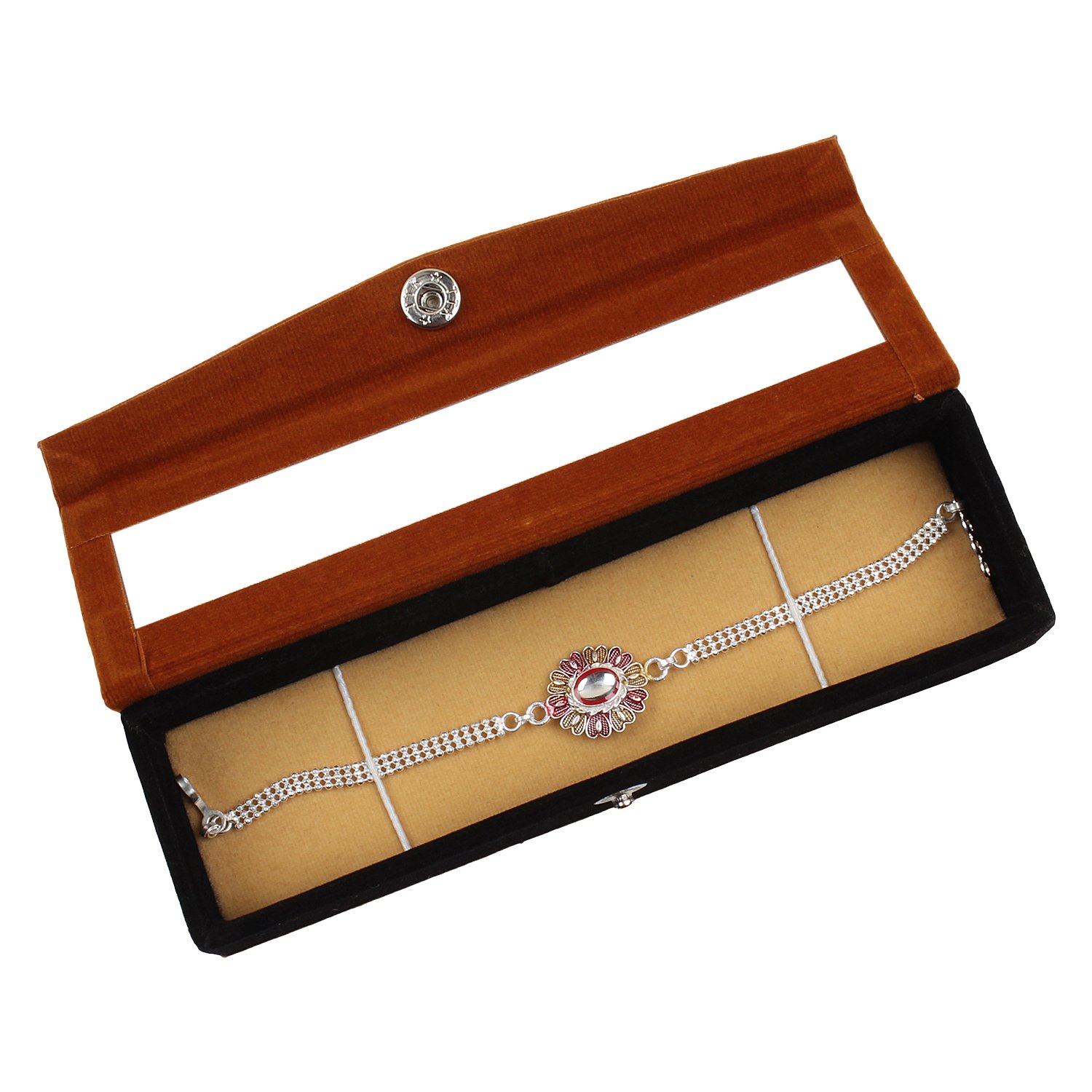 jewel fuel silver bracelet rakhi with velvet gift box (903)