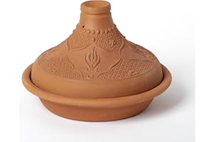 Luksyol Clay pot for cooking - Handmade tagine pot moroccan for cooking - Lead free earthenware pot - Embossed Pattern Tagine Pot Oven Safe - 100% Natural & Safe for Health - eco friendly terracotta pots 11.42 inches