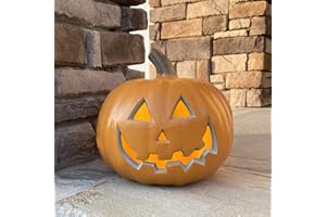 GAMEXCEL 10" Jack O Lantern - Plastic Pumpkins Decorations for Halloween - Round Lightened Pumpkin for Front Porch Party Front Door Fireplace Mantle Decorations 9inches