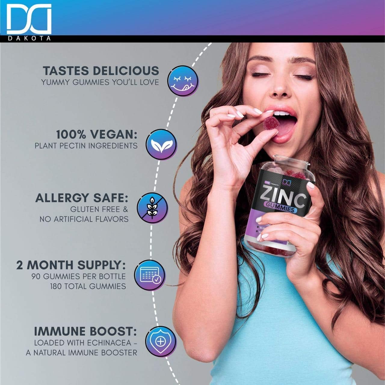 (120 Gummies) Zinc 50mg Supplements Chewable Gummies w Vitamin D3 Echinacea Vitamins for Adults Kids, Zinc Gummy for Immune System Support Alternative to Liquid Drops Lozenge Capsule, Package May Vary: Health & Personal Care