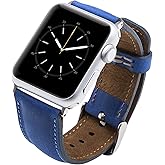 Tuscany Leather Bands Compatible with Apple Watch 49mm 45mm 44mm 42mm Band, iWatch Replacement Strap for Series 1, 2, 3, 4, 5, 6, 7, SE, 8, Ultra, Sport (Antique Dark Blue w/Silver Connector&Clasp)