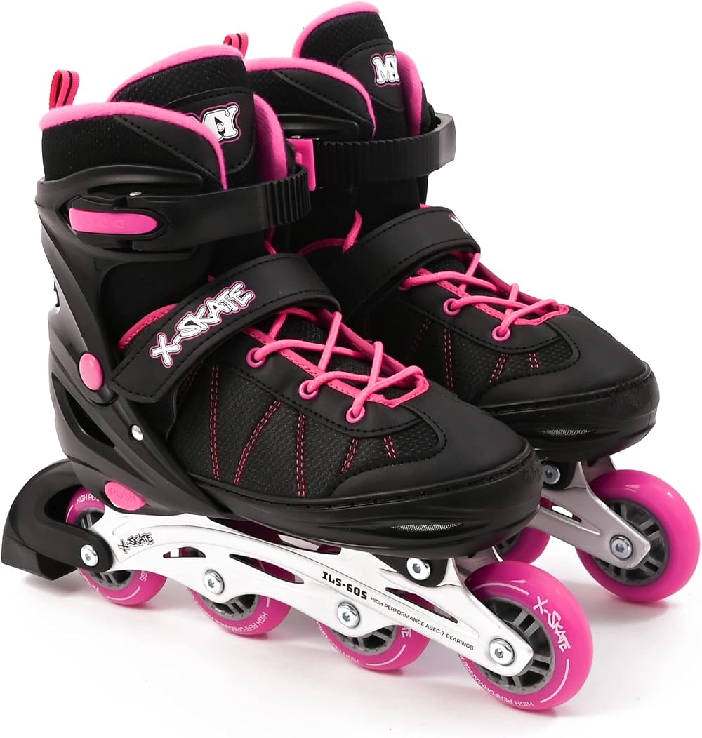M.Y X-Skate Adjustable Pink Inline Skates for Kids Large EU 30-42