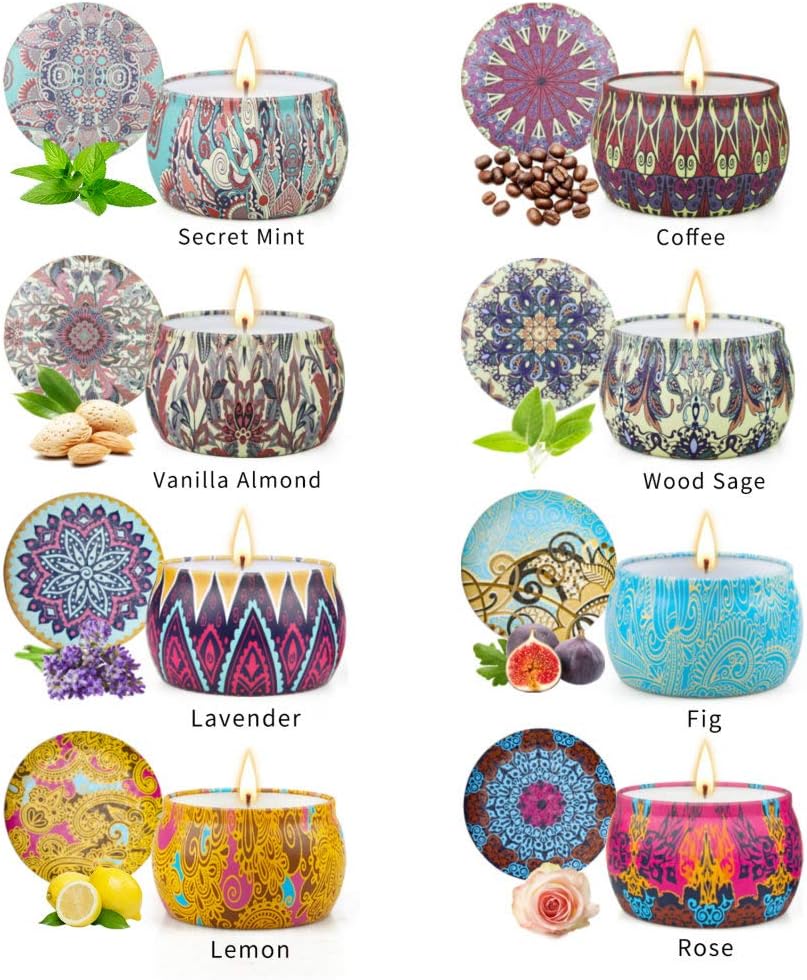 Scented Candles Gifts Sets,Aromatherapy Candles for Home Meditation Large Size 100% Soy Wax,Christmas Gifts Set for Women-4.4 OZ8Pack: Home Improvement