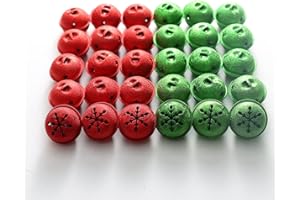 Zsail Christmas Bells 32 Pieces Jingle Bells with Snowflake Cutout 1.6 Inch/ 40 mm Christmas Craft Bells for Christmas Trees and Home Decorations (red&Green)