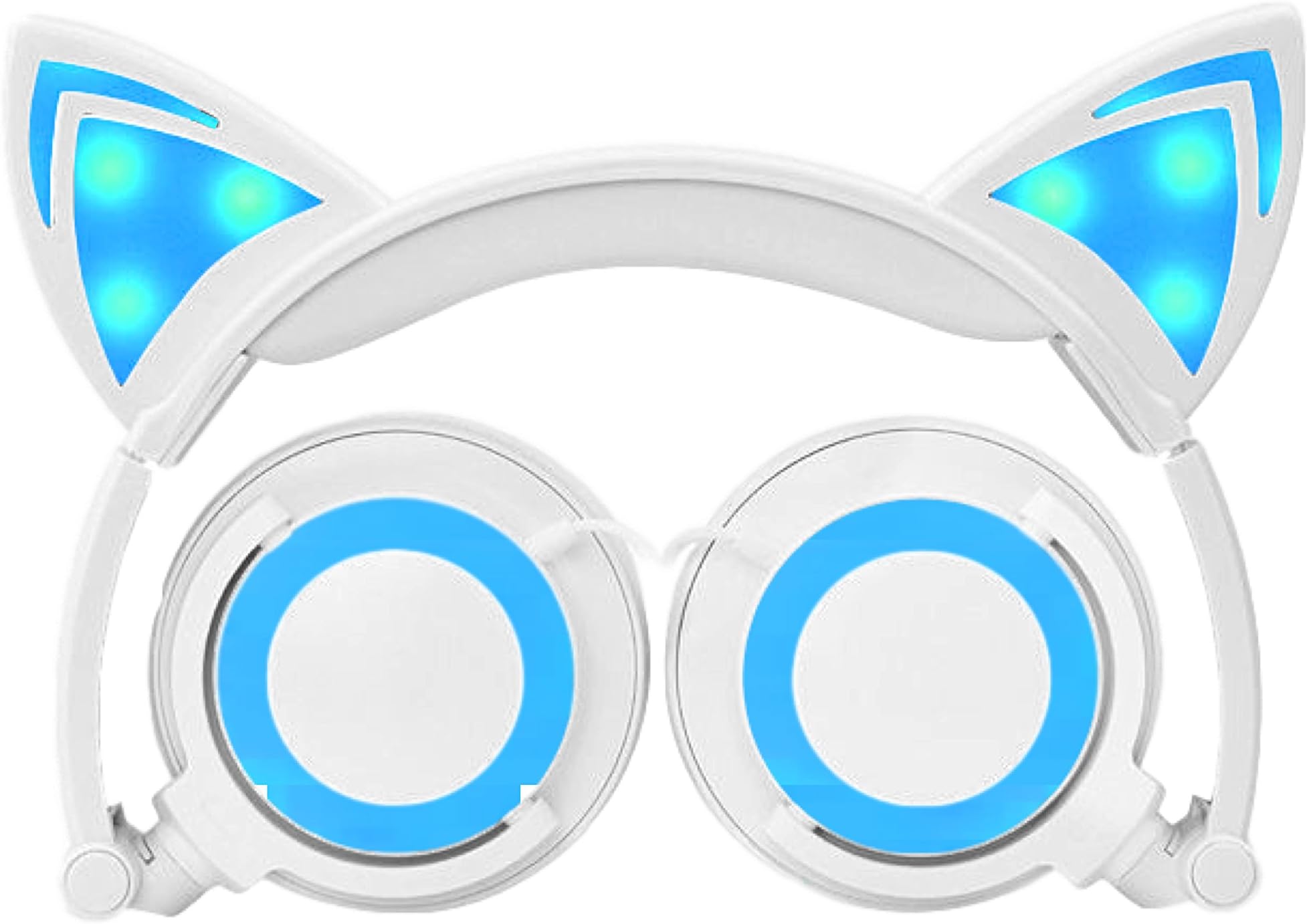 Jamsonic LED Light Up Foldable Cat Ear Headphones use for Phones, PC, MP3, MP4 (White/Blue)