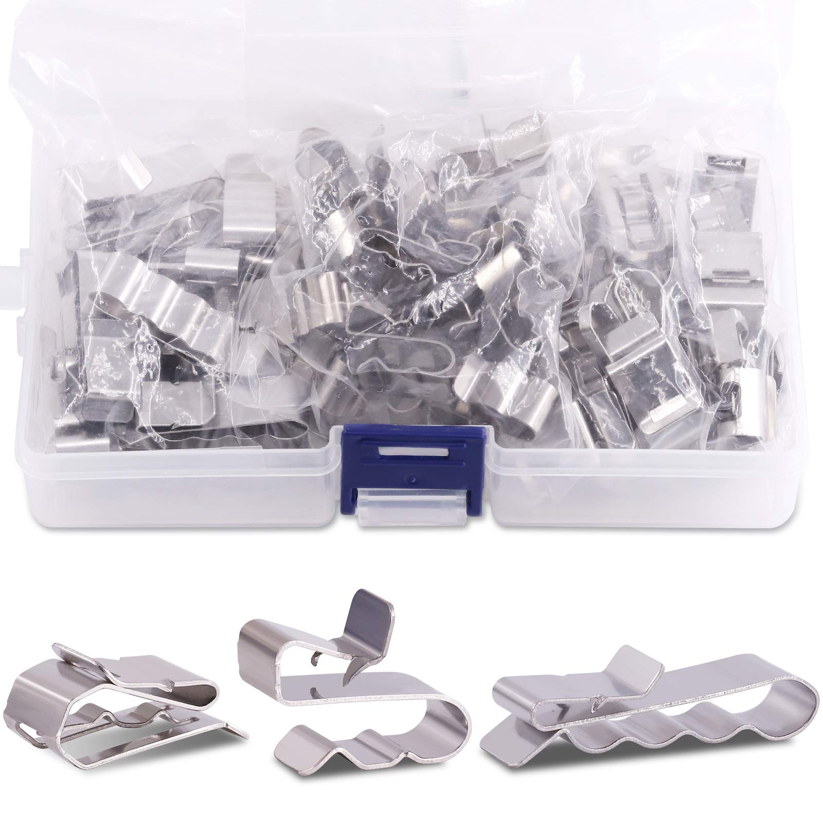 Rustark 60 Pieces Stainless Steel Cable Clips kit with 34 mm 23mm 14mm Wiring Frame Clip PV Module Wire Management for Solar Application Trailer Boat Auto