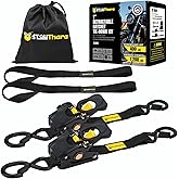Stay There Retractable Ratchet Straps (2-Pack) - 1 Inch x 7 Feet (1200lb Break Strength) - Heavy Duty Auto Self Retracting Tie Down Straps for Truck, Cargo Trailer, Motorcycle & More - Black