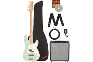 Fender Squier Affinity Precision Bass PJ - Surf Green Bundle with Rumble 15 Amplifier, Instrument Cable, Gig Bag, Tuner, Strap, and Austin Bazaar Instructional DVD