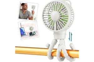 snawowo Mini Portable Stroller Fan, Battery Operated Personal Small Handheld Fan with Flexible Tripod, 3 Speed Rechargeable Clip On Fan for Car Seat Crib Treadmill Travel Camping White