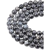 LPBeads 100PCS 8mm Natural Black Larvikite Beads Gemstone Round Loose Beads for Jewelry Making with Crystal Stretch Cord